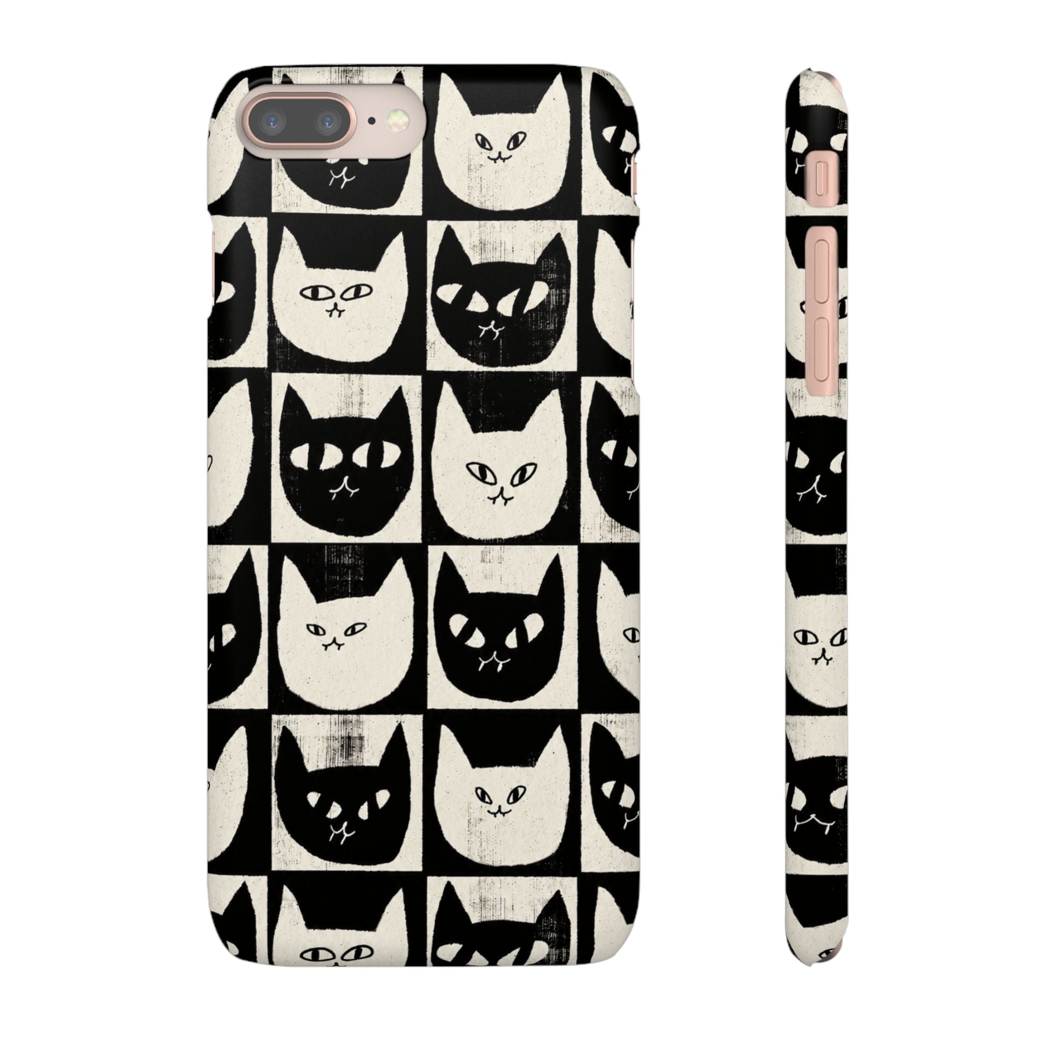 Midnight Cat Grid – Black & White Minimal Cat Phone Case