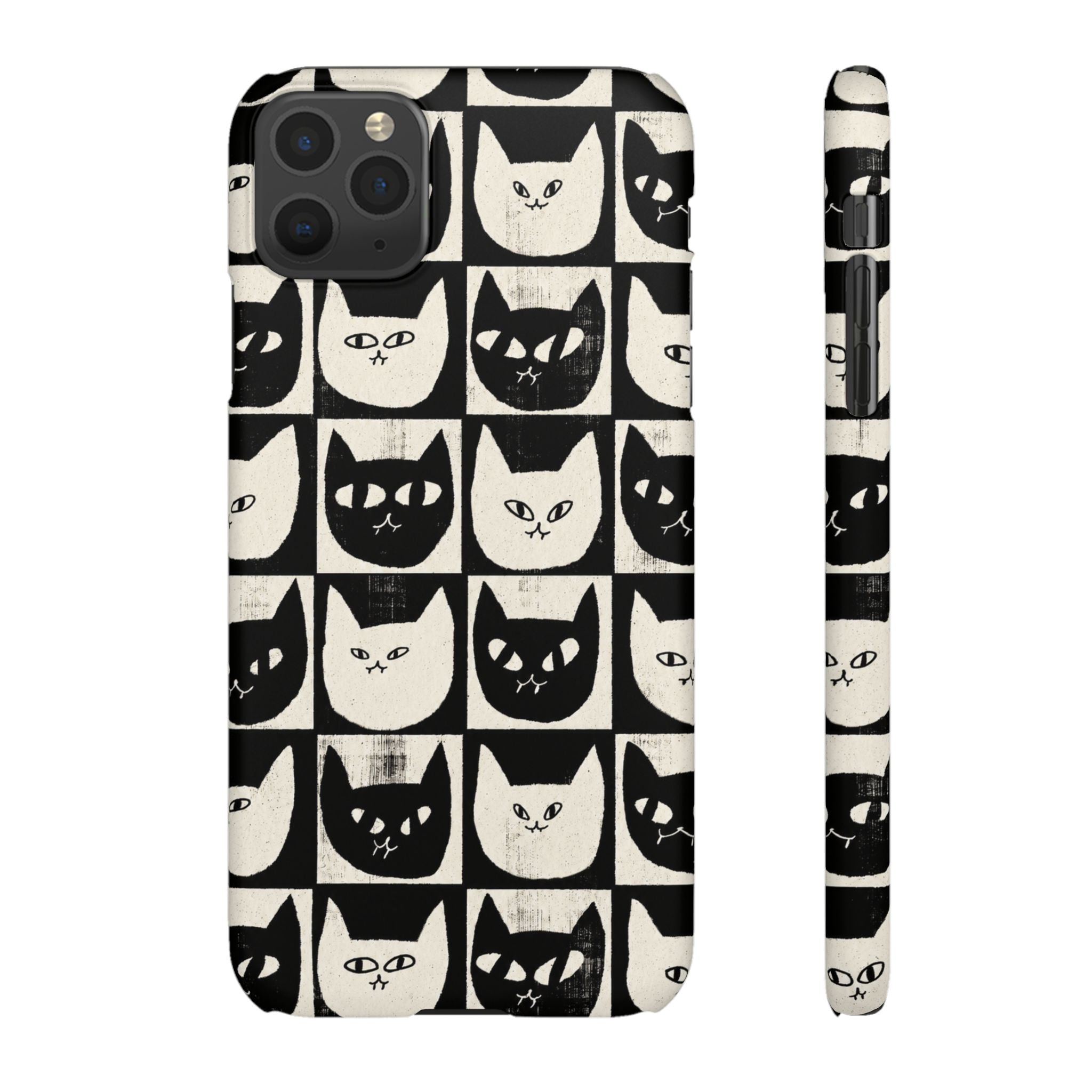 Midnight Cat Grid – Black & White Minimal Cat Phone Case