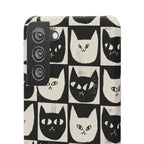 Midnight Cat Grid – Black & White Minimal Cat Phone Case