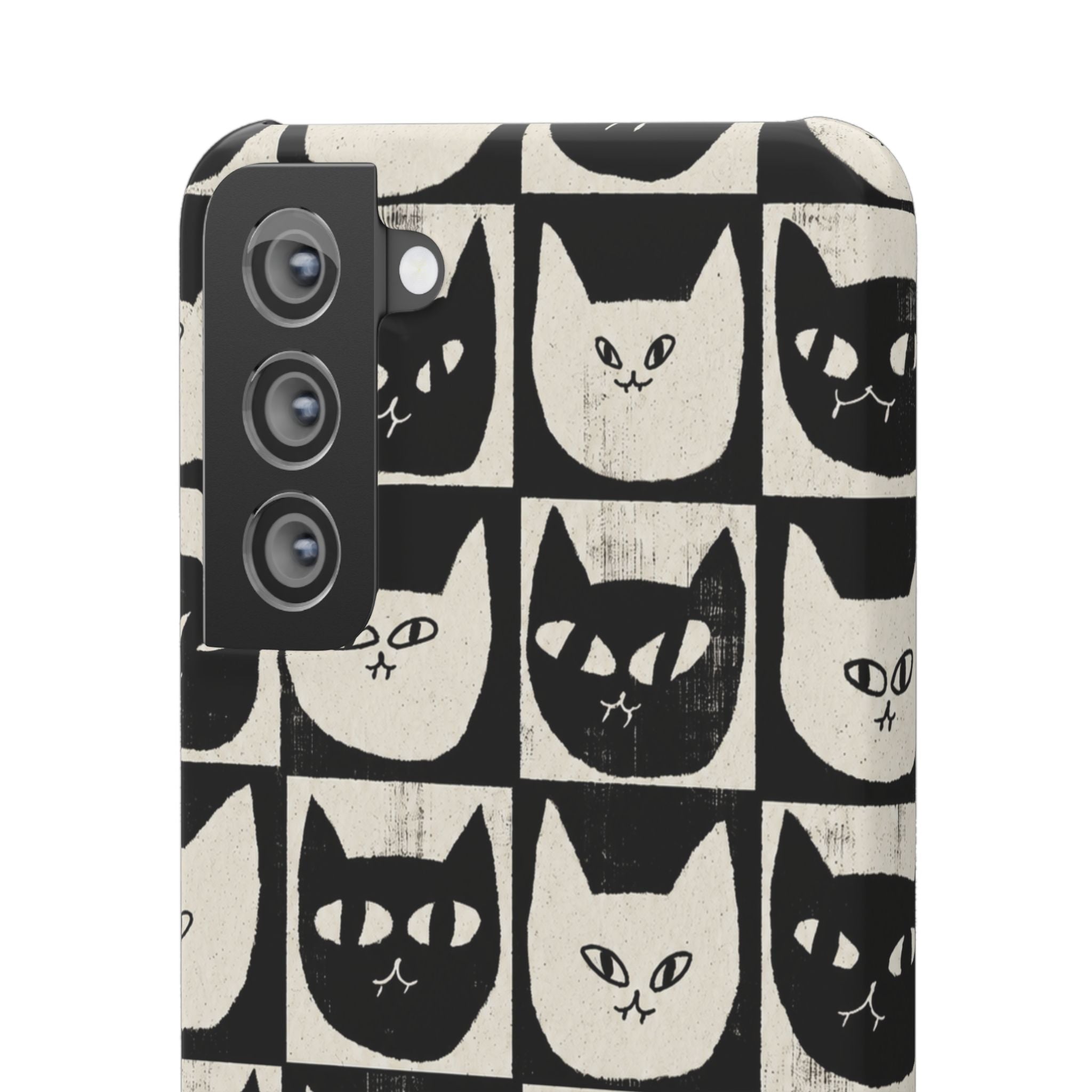 Midnight Cat Grid – Black & White Minimal Cat Phone Case