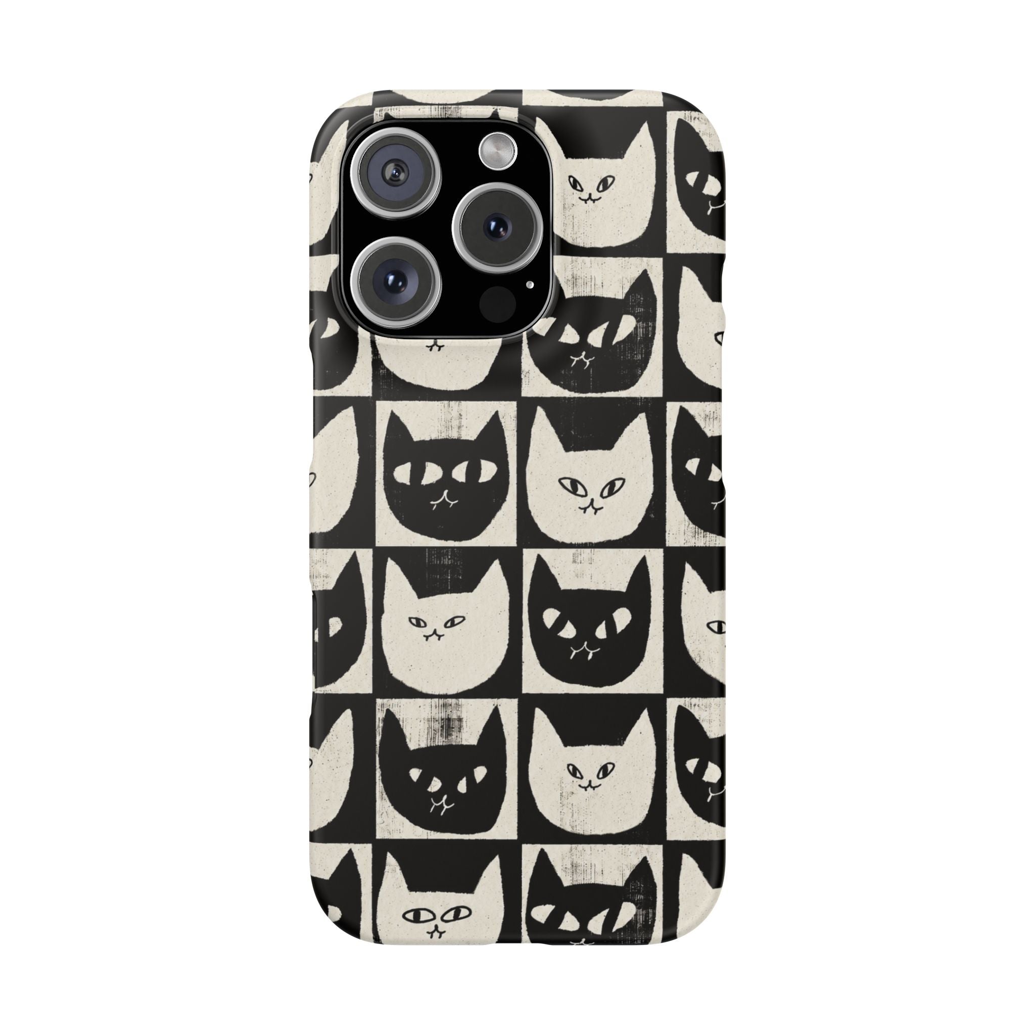 Midnight Cat Grid – Black & White Minimal Cat Phone Case