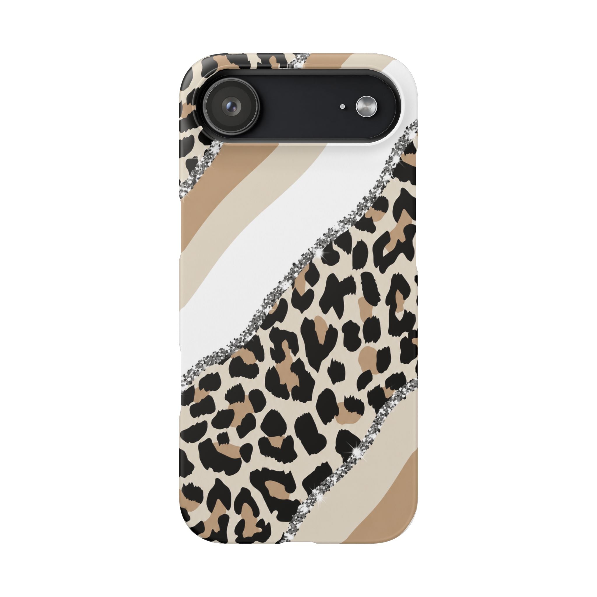 Beige Leopard Print Glitter Phone Case