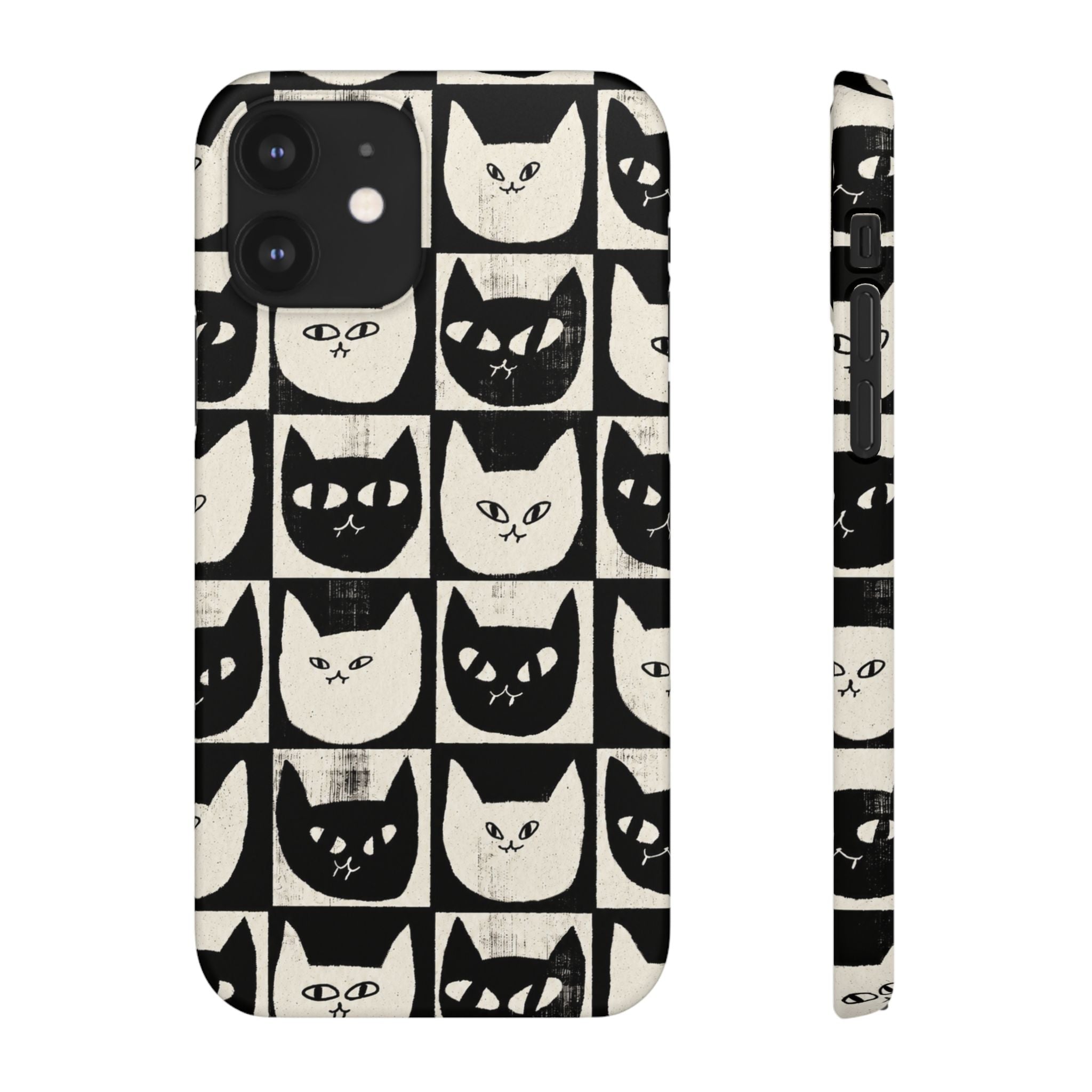 Midnight Cat Grid – Black & White Minimal Cat Phone Case