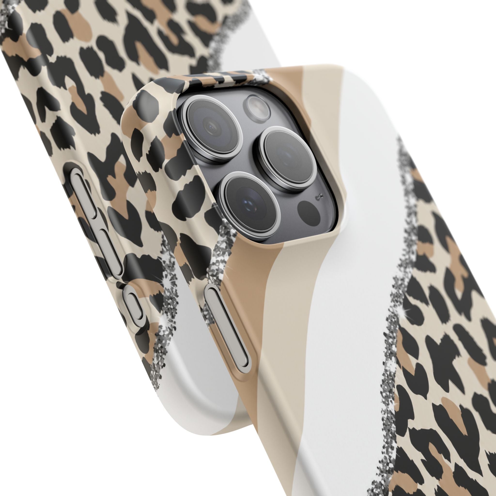Beige Leopard Print Glitter Phone Case