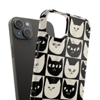 Midnight Cat Grid – Black & White Minimal Cat Phone Case