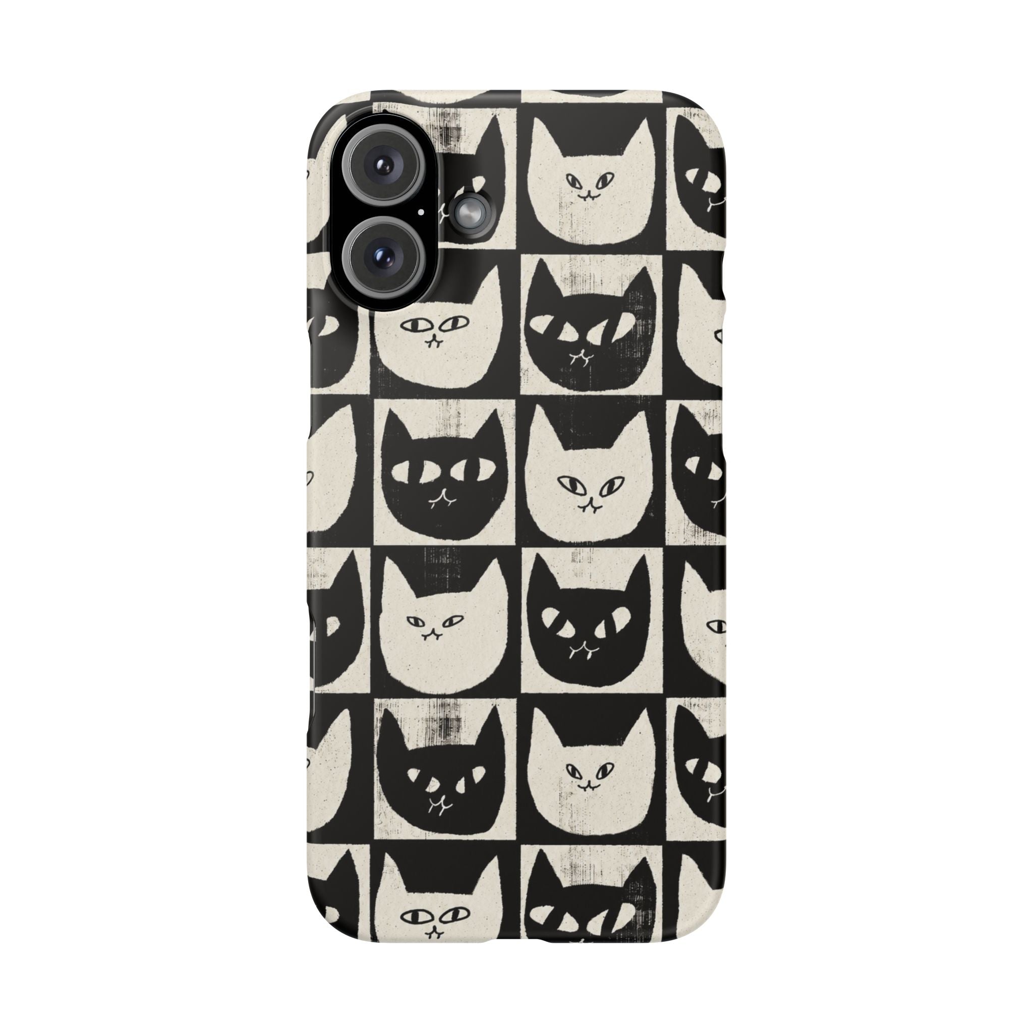 Midnight Cat Grid – Black & White Minimal Cat Phone Case