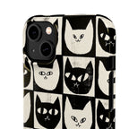 Midnight Cat Grid – Black & White Minimal Cat Phone Case