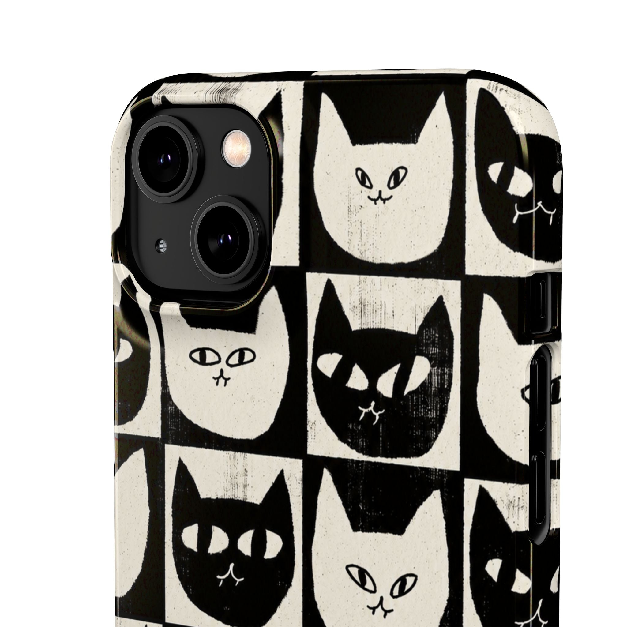 Midnight Cat Grid – Black & White Minimal Cat Phone Case