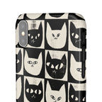Midnight Cat Grid – Black & White Minimal Cat Phone Case