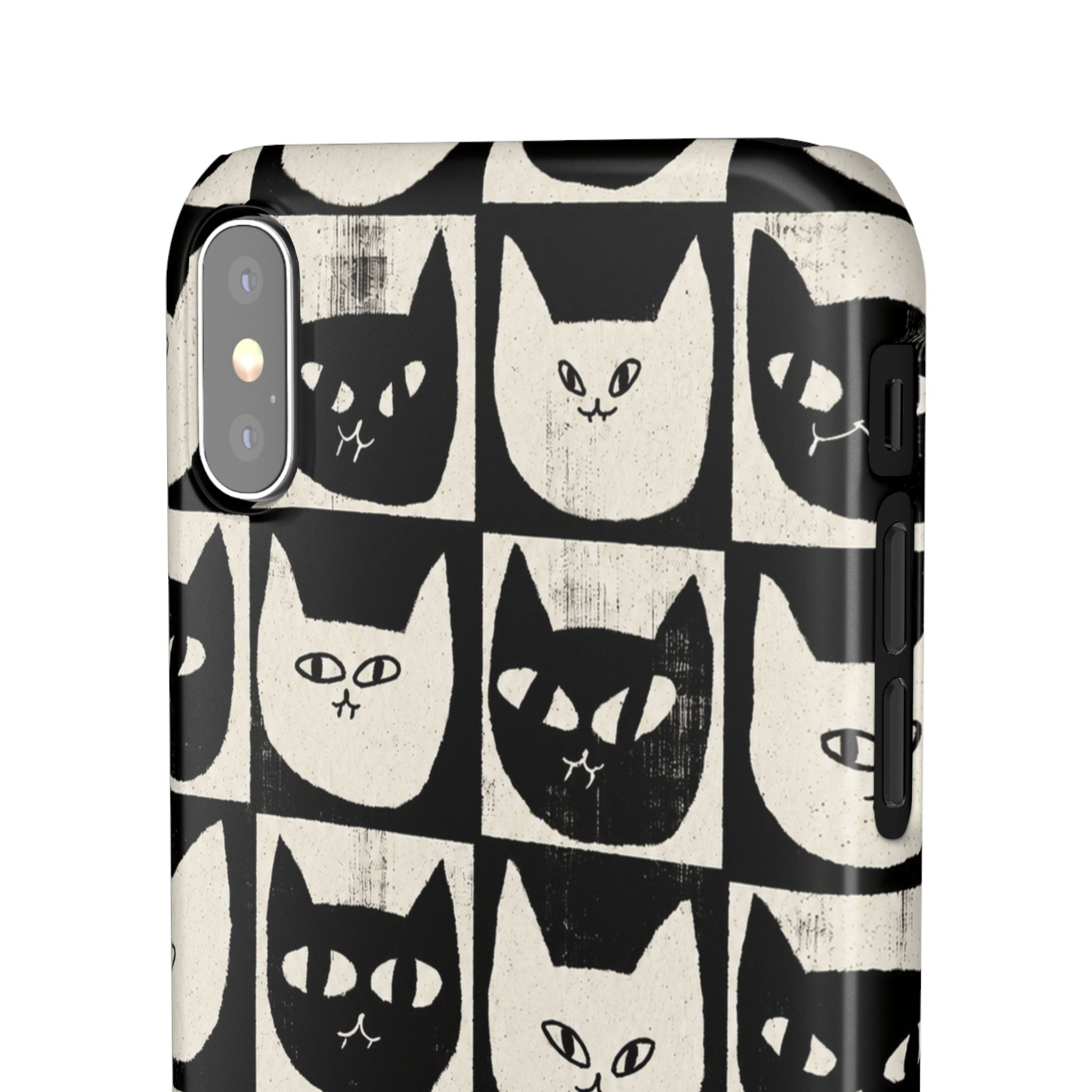 Midnight Cat Grid – Black & White Minimal Cat Phone Case