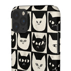 Midnight Cat Grid – Black & White Minimal Cat Phone Case
