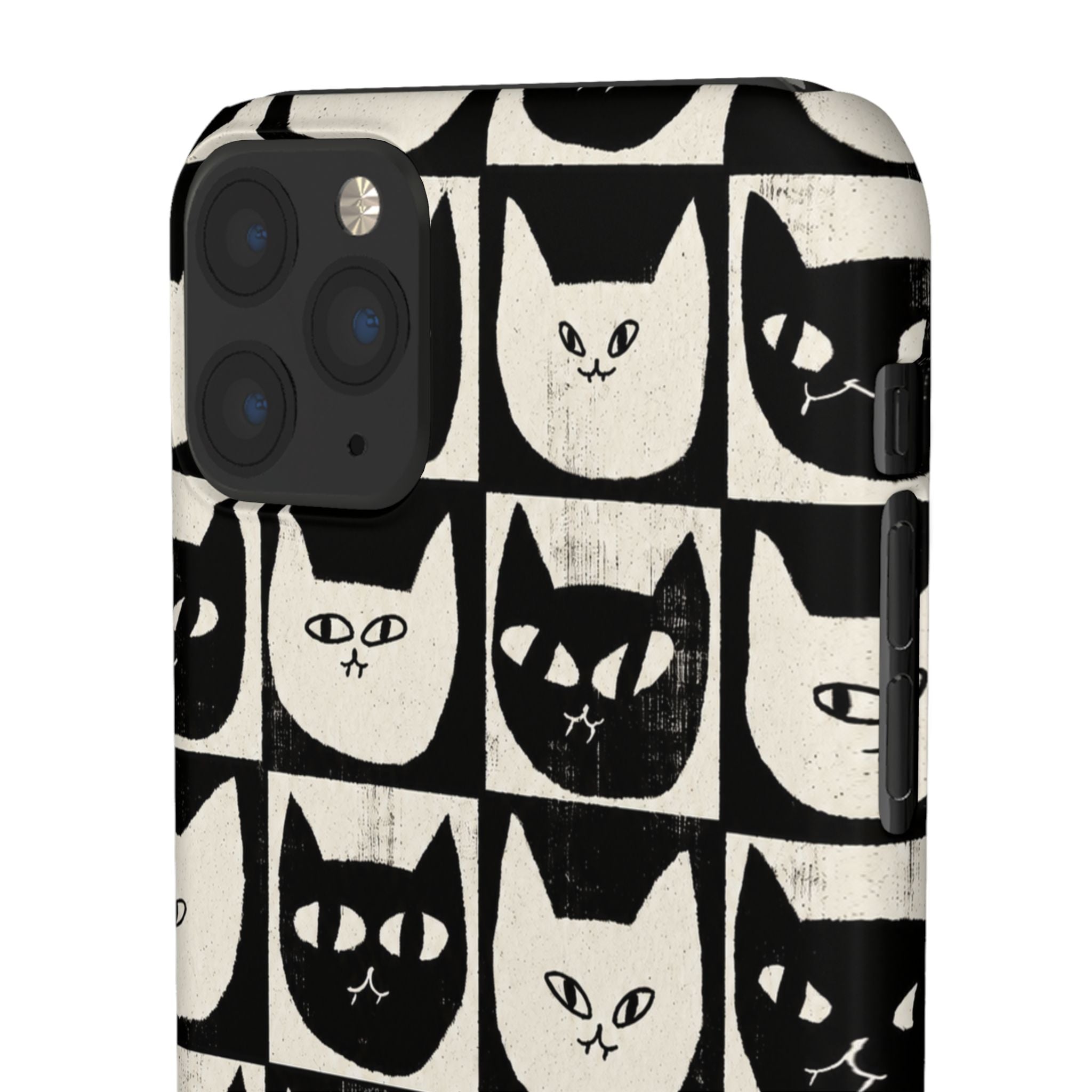 Midnight Cat Grid – Black & White Minimal Cat Phone Case