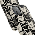 Midnight Cat Grid – Black & White Minimal Cat Phone Case