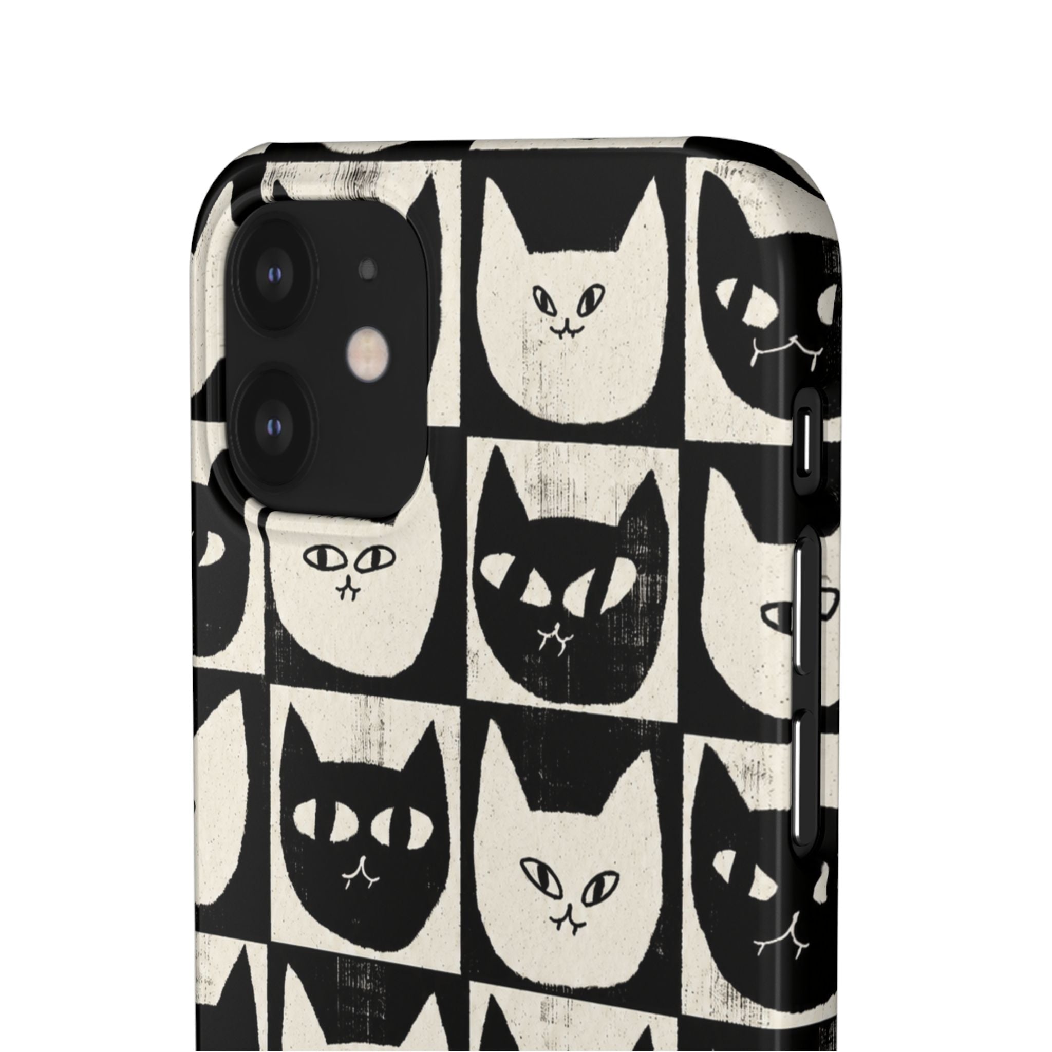 Midnight Cat Grid – Black & White Minimal Cat Phone Case