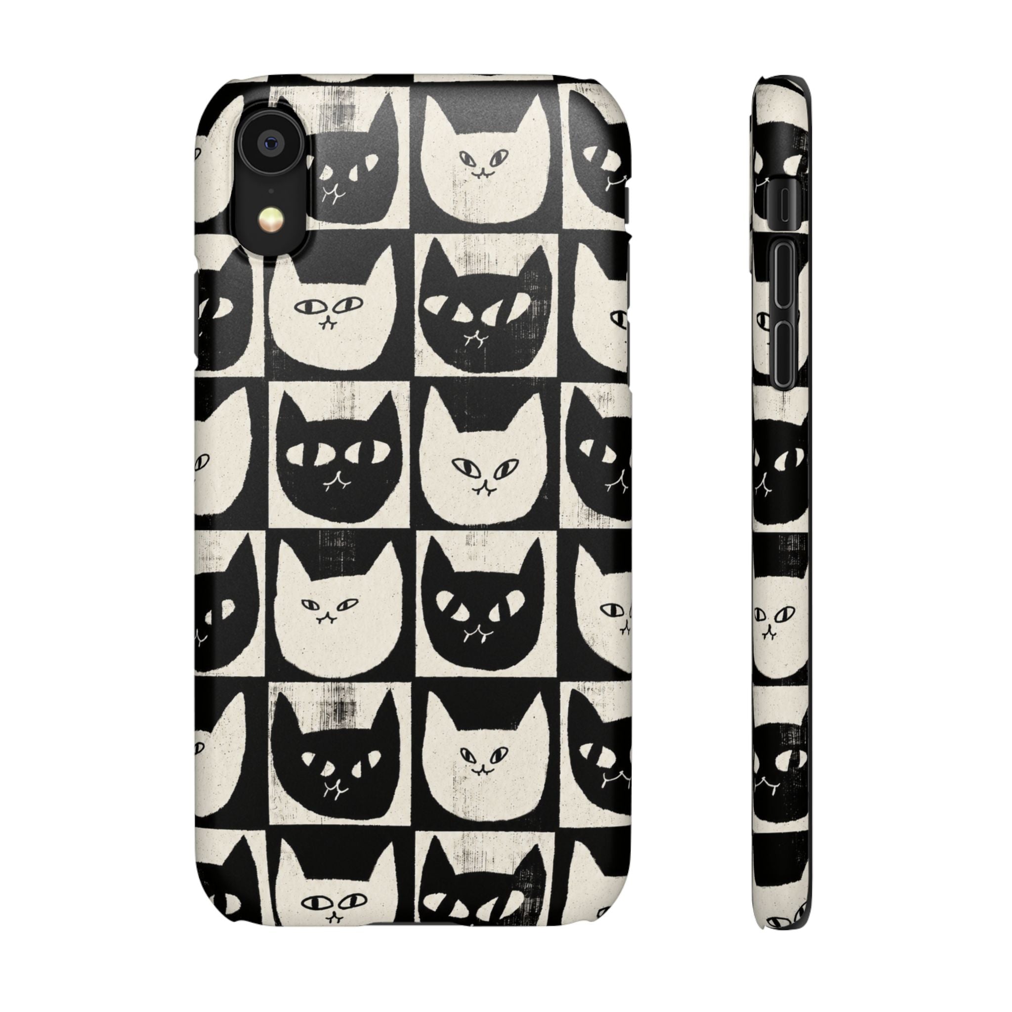 Midnight Cat Grid – Black & White Minimal Cat Phone Case