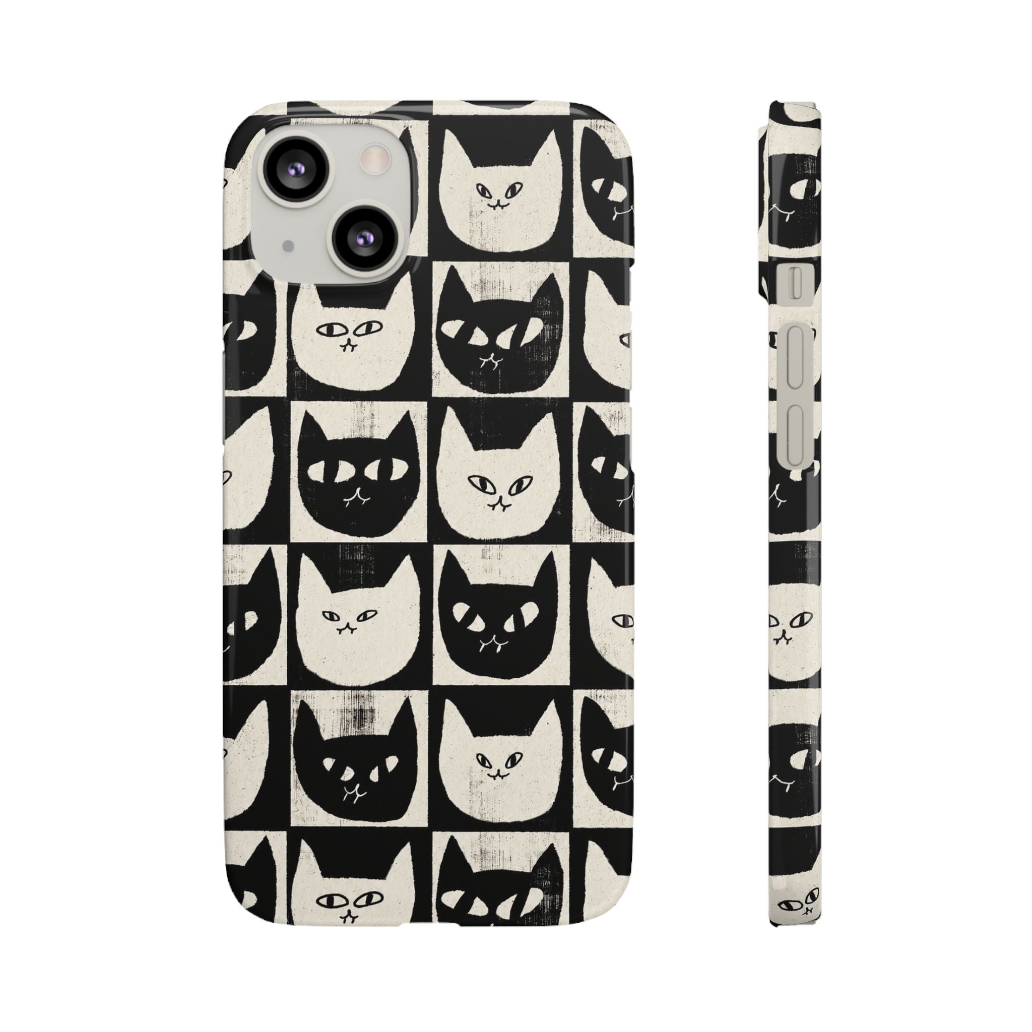 Midnight Cat Grid – Black & White Minimal Cat Phone Case
