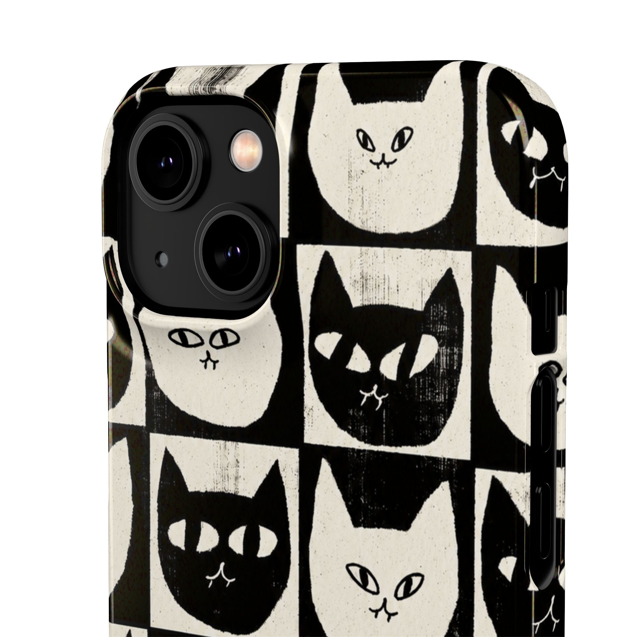 Midnight Cat Grid – Black & White Minimal Cat Phone Case