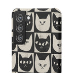 Midnight Cat Grid – Black & White Minimal Cat Phone Case