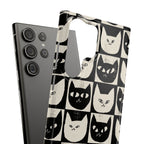 Midnight Cat Grid – Black & White Minimal Cat Phone Case