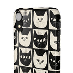 Midnight Cat Grid – Black & White Minimal Cat Phone Case