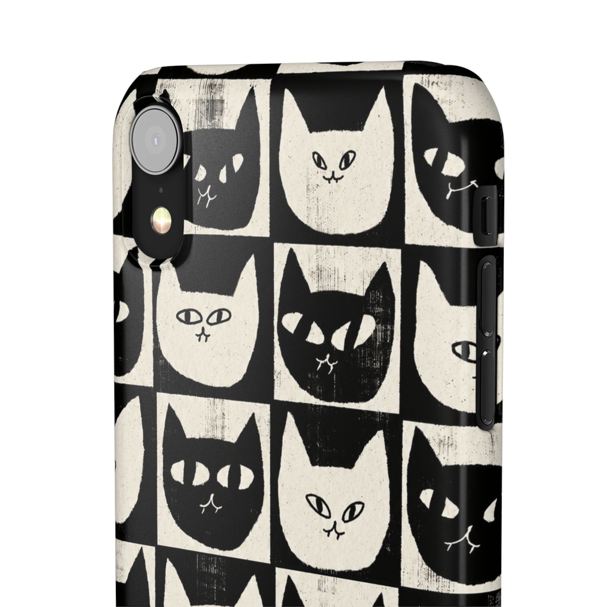 Midnight Cat Grid – Black & White Minimal Cat Phone Case