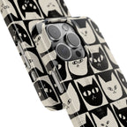 Midnight Cat Grid – Black & White Minimal Cat Phone Case