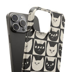 Midnight Cat Grid – Black & White Minimal Cat Phone Case
