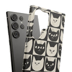 Midnight Cat Grid – Black & White Minimal Cat Phone Case