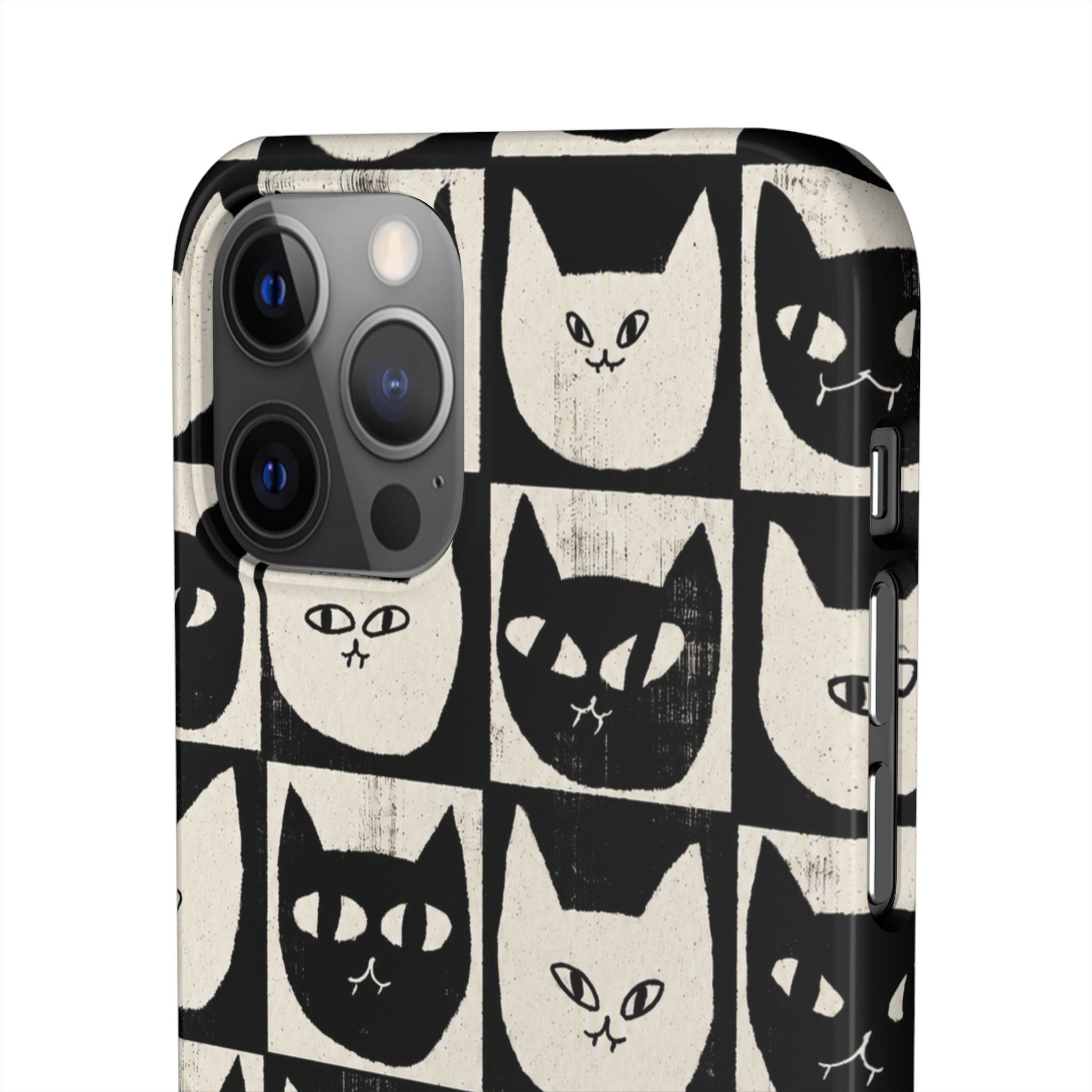 Midnight Cat Grid – Black & White Minimal Cat Phone Case