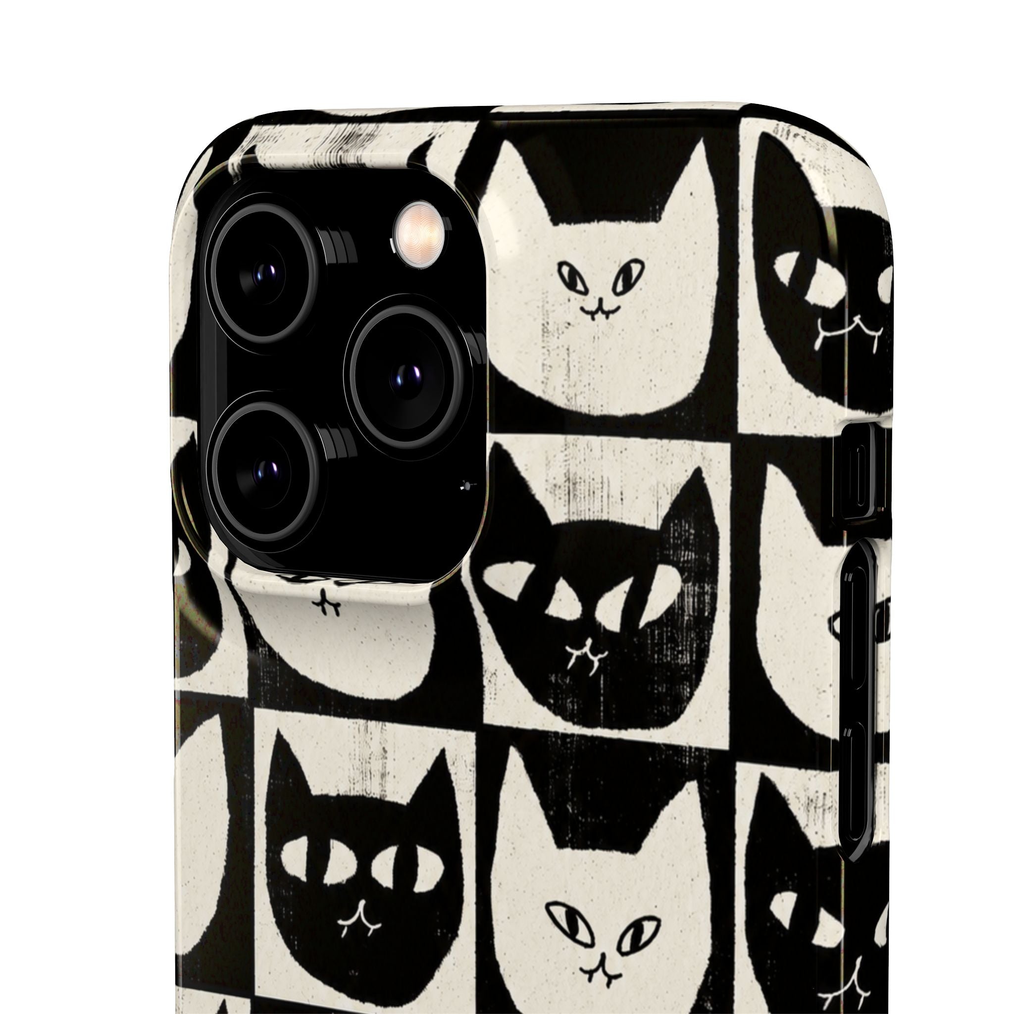 Midnight Cat Grid – Black & White Minimal Cat Phone Case
