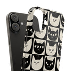 Midnight Cat Grid – Black & White Minimal Cat Phone Case