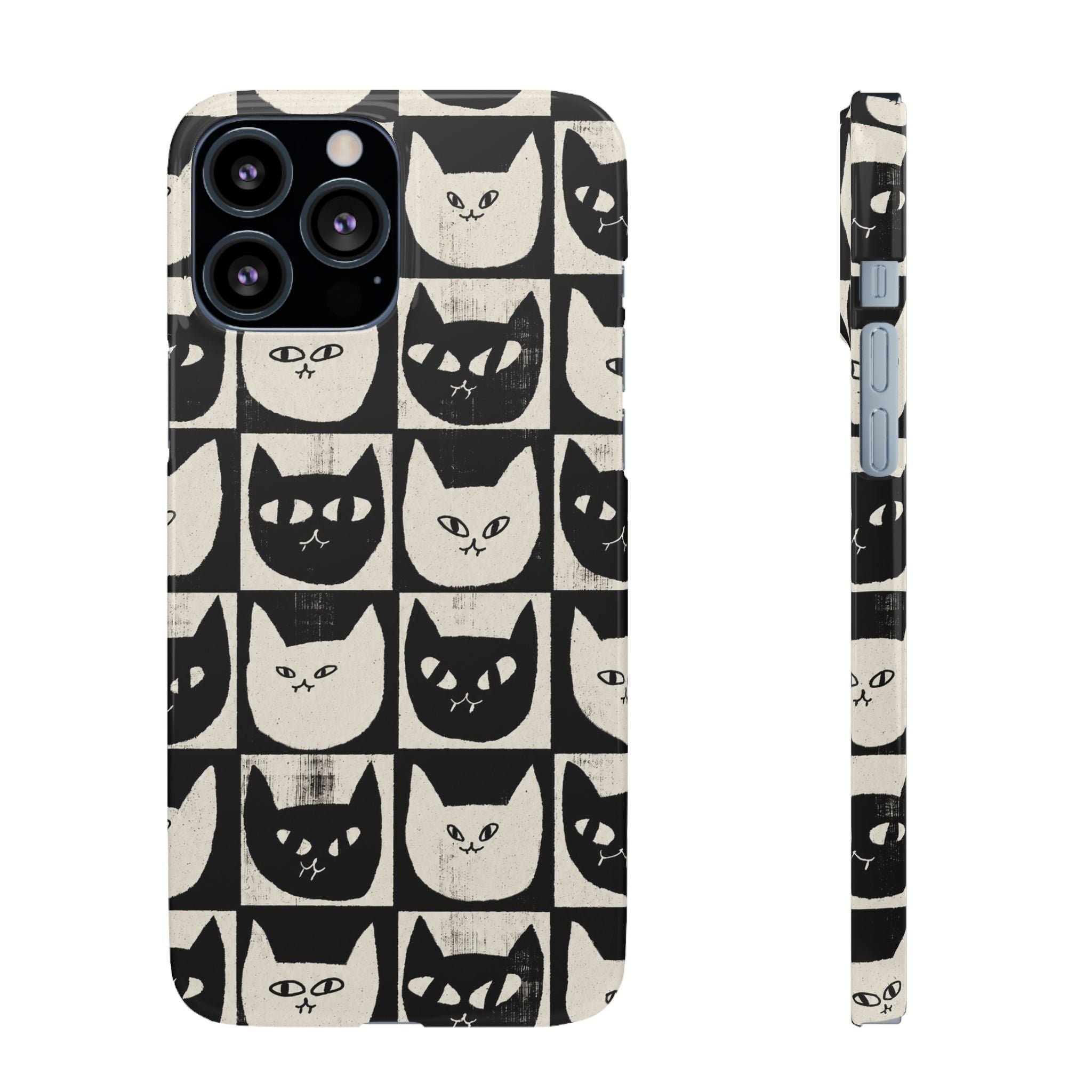 Midnight Cat Grid – Black & White Minimal Cat Phone Case