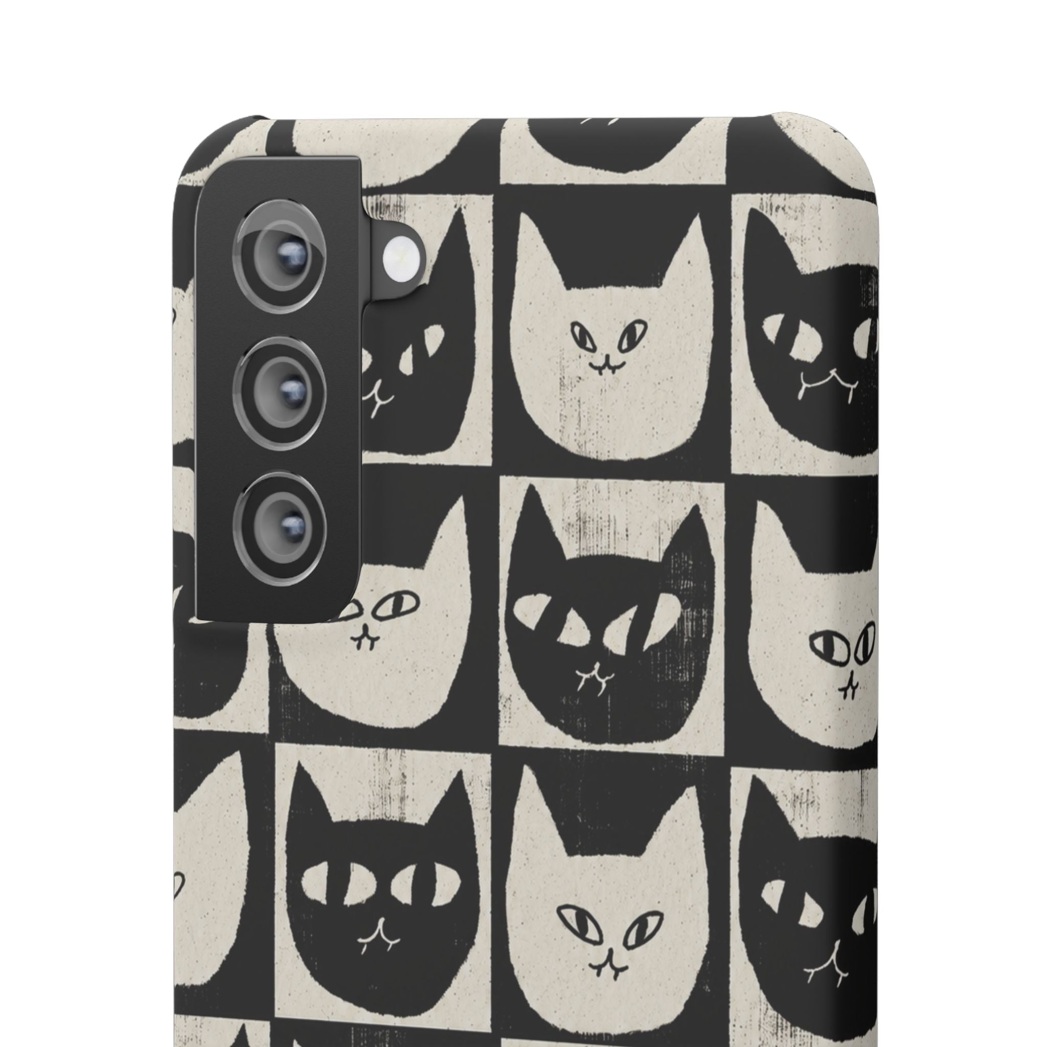 Midnight Cat Grid – Black & White Minimal Cat Phone Case