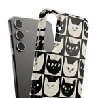 Midnight Cat Grid – Black & White Minimal Cat Phone Case