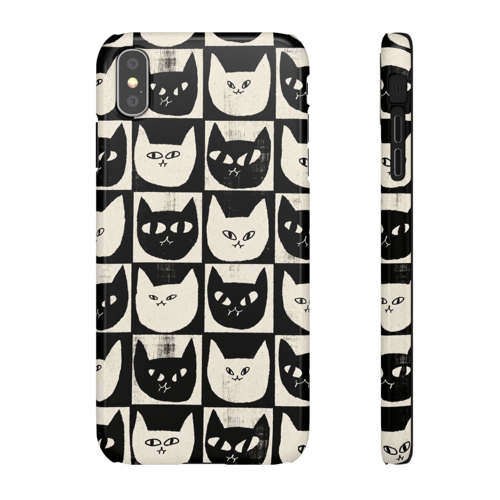 Midnight Cat Grid – Black & White Minimal Cat Phone Case
