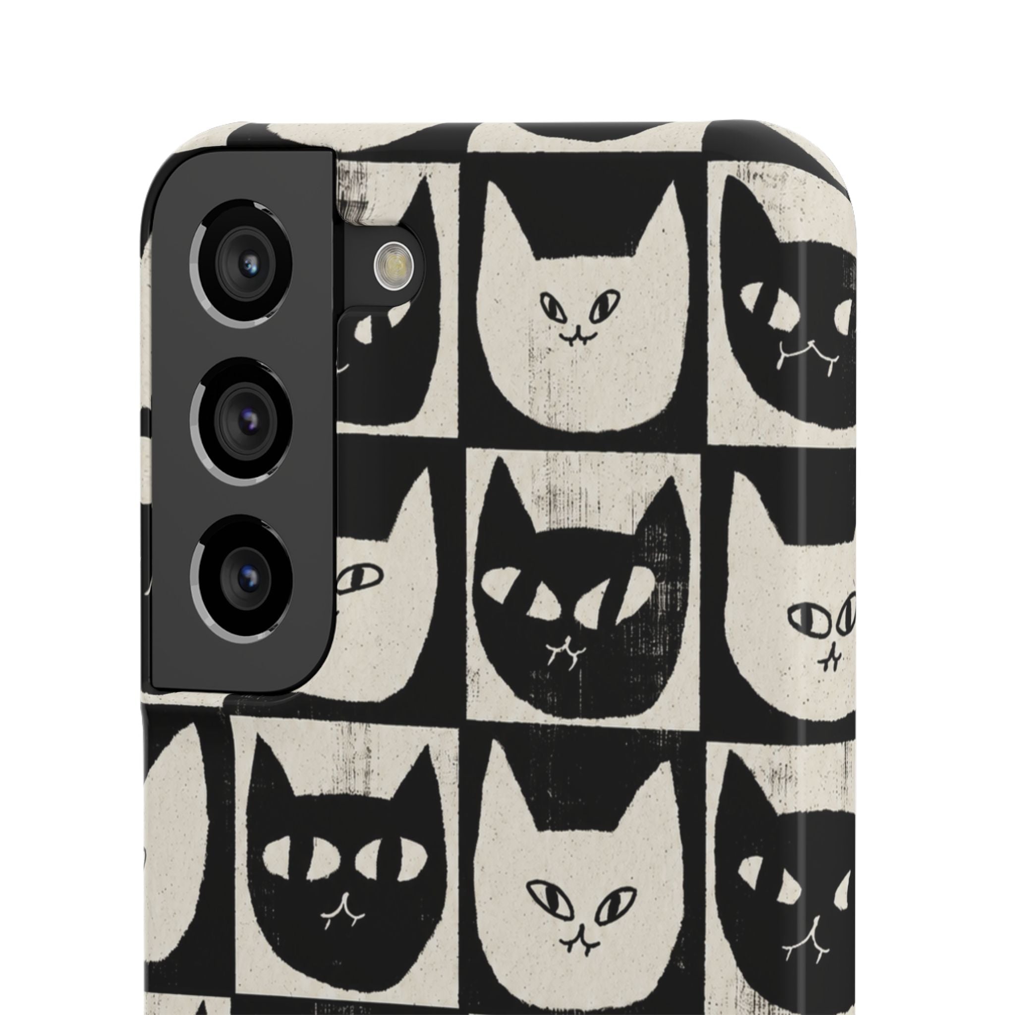 Midnight Cat Grid – Black & White Minimal Cat Phone Case
