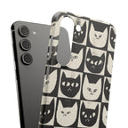 Midnight Cat Grid – Black & White Minimal Cat Phone Case
