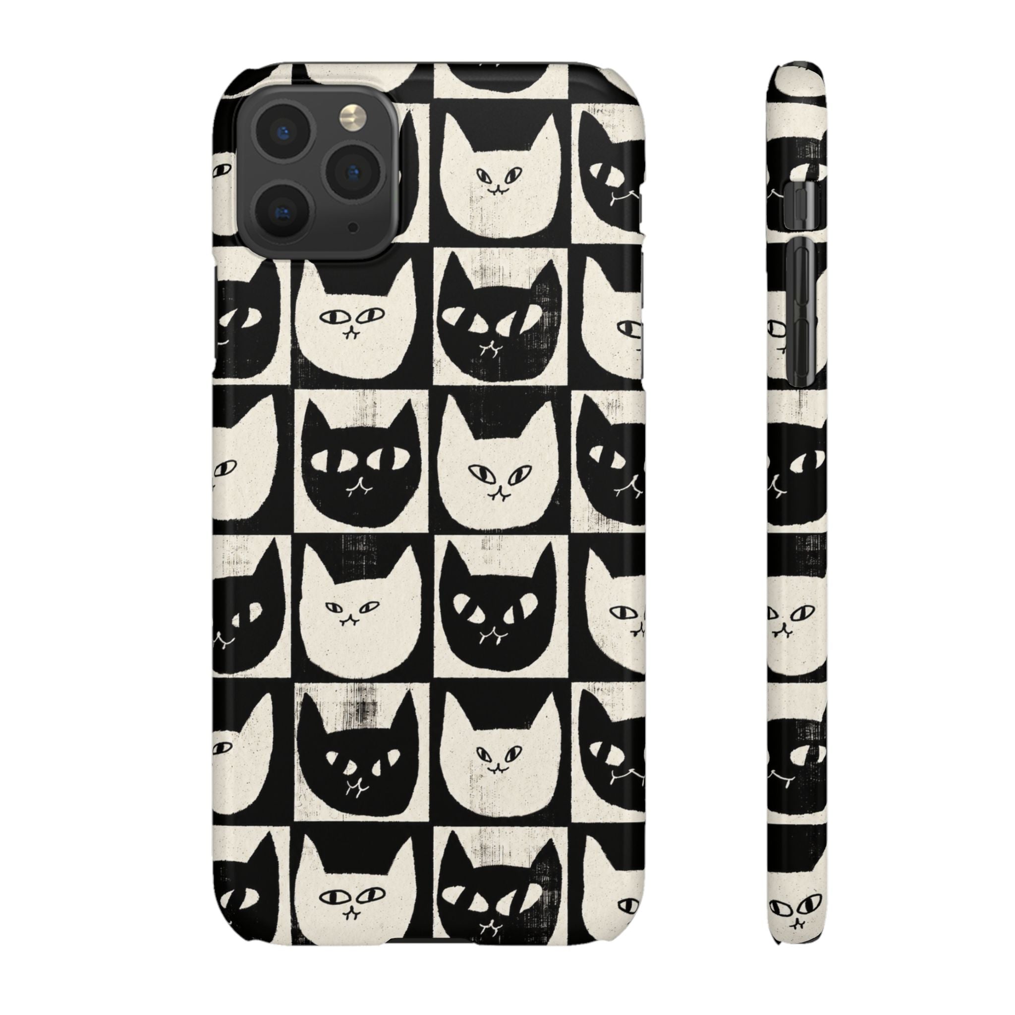 Midnight Cat Grid – Black & White Minimal Cat Phone Case