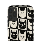 Midnight Cat Grid – Black & White Minimal Cat Phone Case