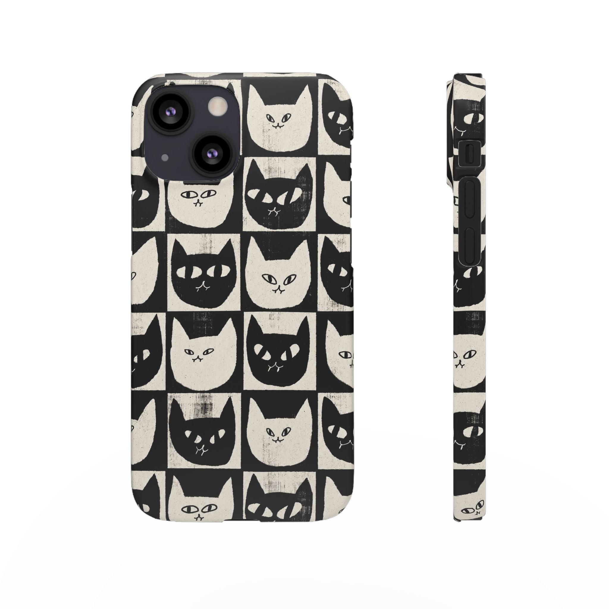 Midnight Cat Grid – Black & White Minimal Cat Phone Case