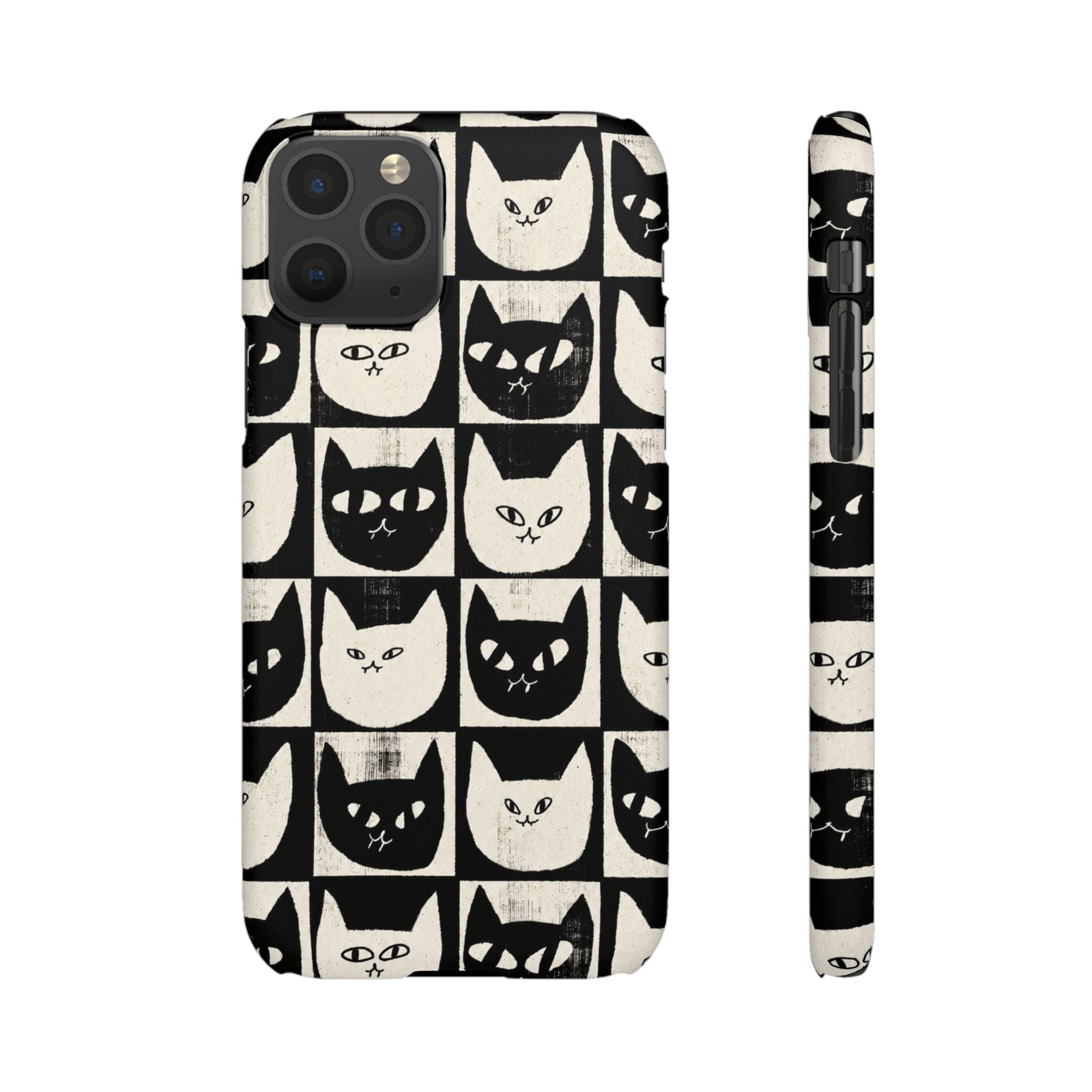 Midnight Cat Grid – Black & White Minimal Cat Phone Case