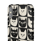 Midnight Cat Grid – Black & White Minimal Cat Phone Case