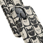 Midnight Cat Grid – Black & White Minimal Cat Phone Case