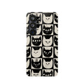 Midnight Cat Grid – Black & White Minimal Cat Phone Case