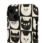 Midnight Cat Grid – Black & White Minimal Cat Phone Case