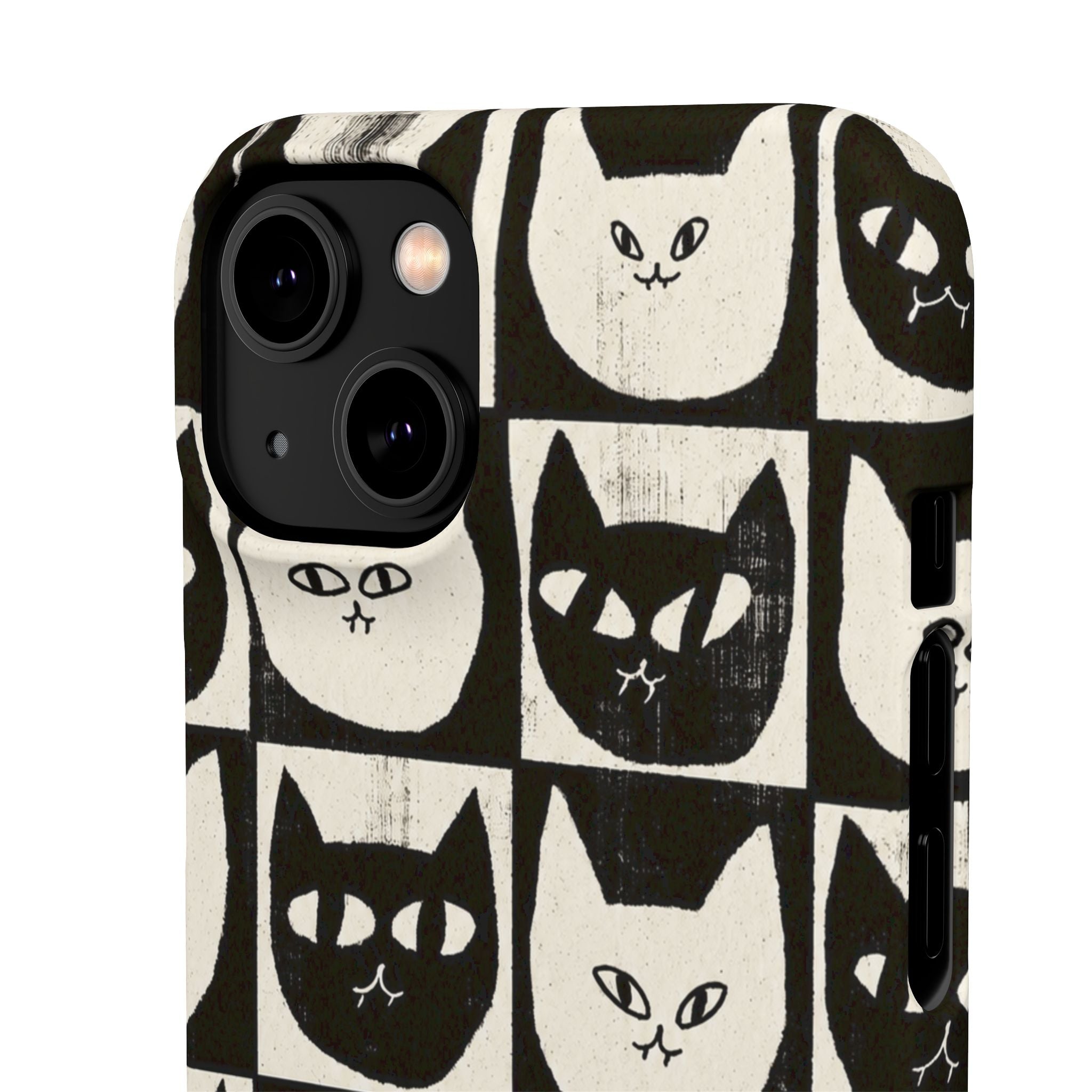 Midnight Cat Grid – Black & White Minimal Cat Phone Case