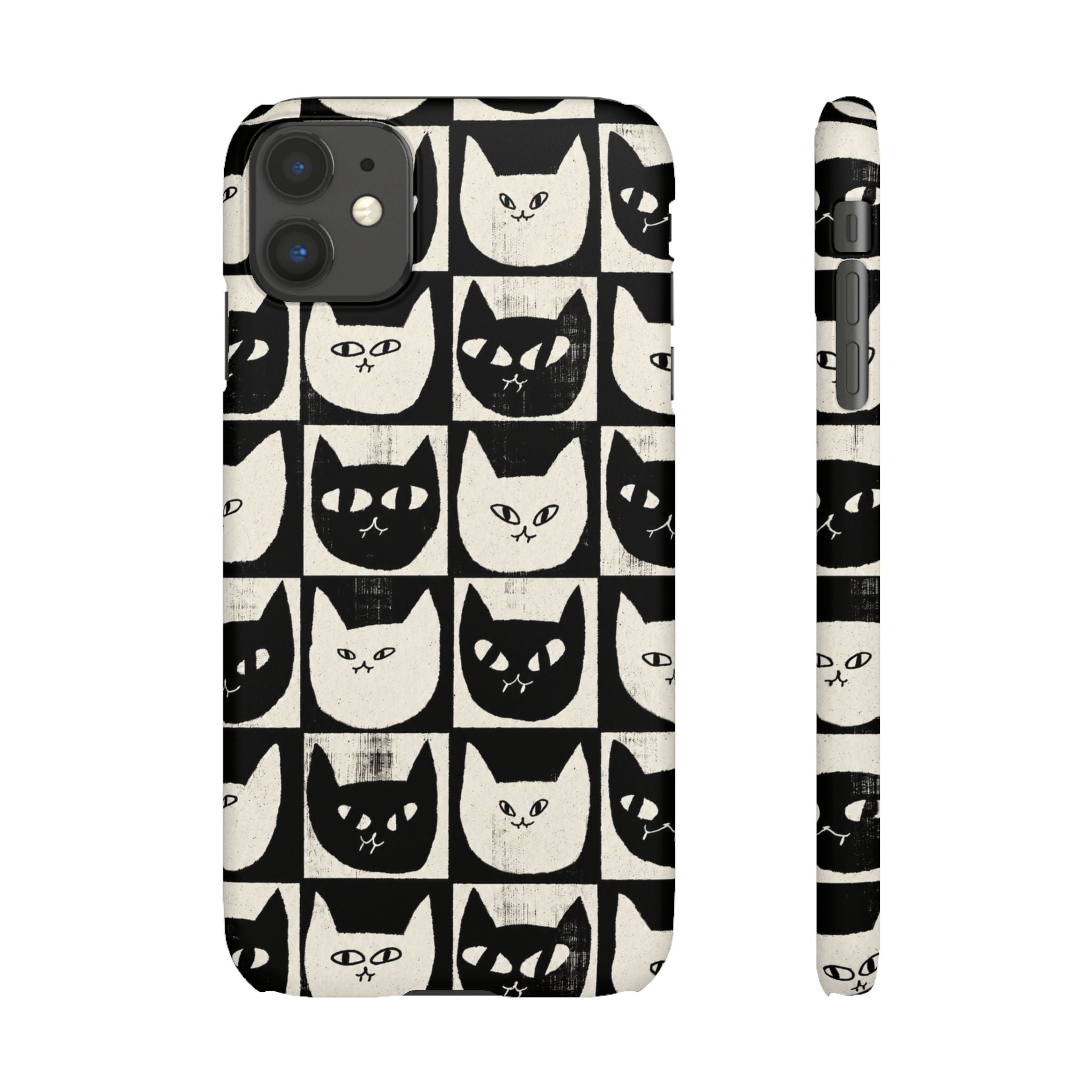 Midnight Cat Grid – Black & White Minimal Cat Phone Case