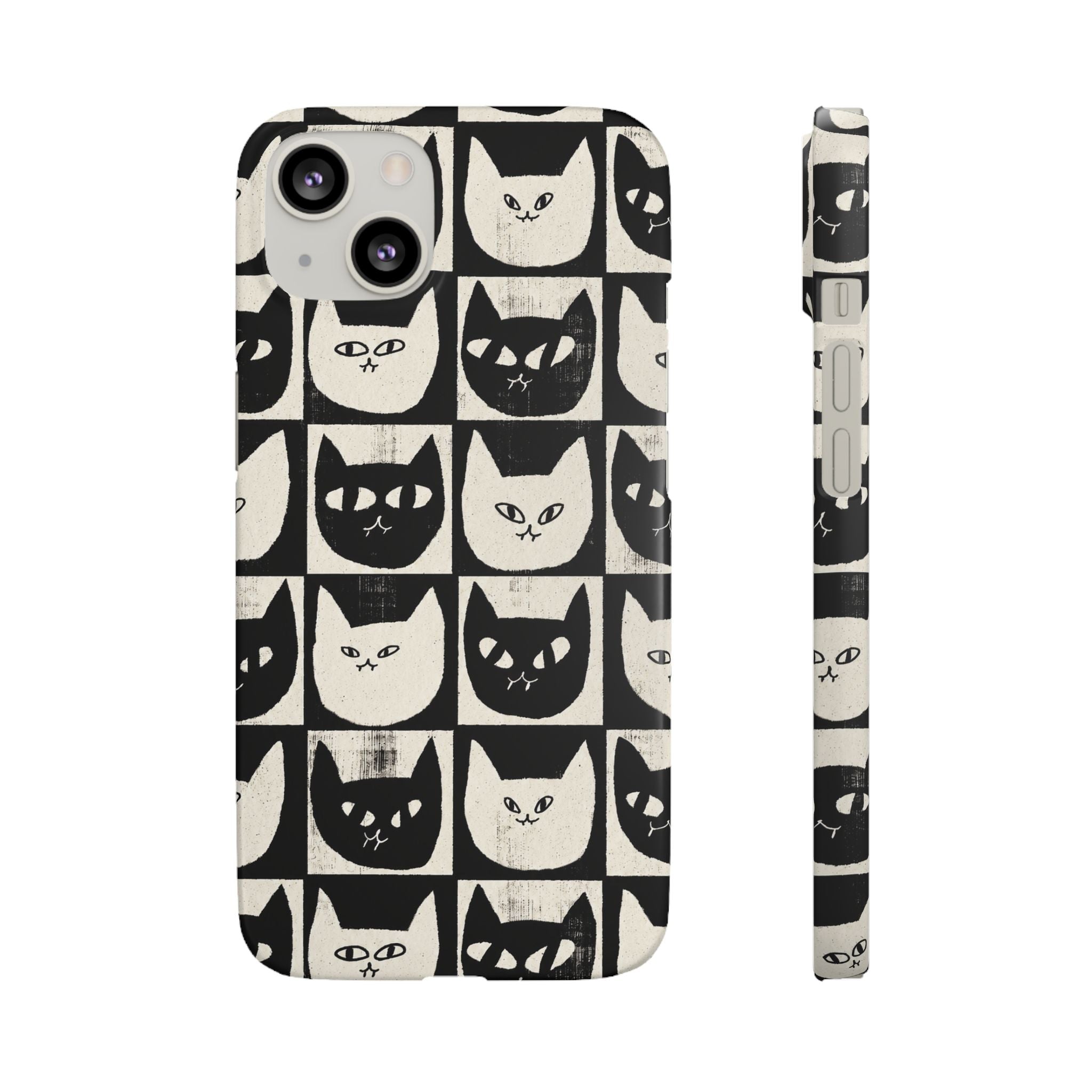 Midnight Cat Grid – Black & White Minimal Cat Phone Case