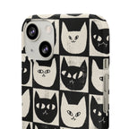 Midnight Cat Grid – Black & White Minimal Cat Phone Case