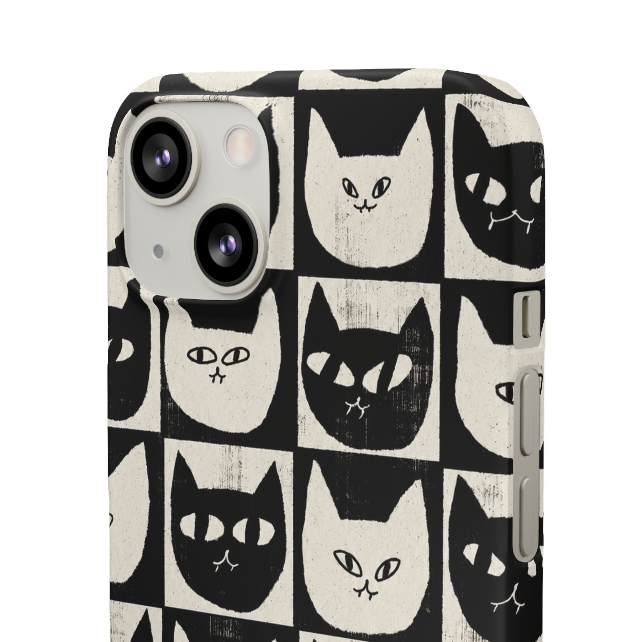 Midnight Cat Grid – Black & White Minimal Cat Phone Case
